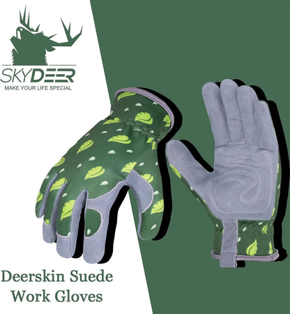 SKYDEER Premium Genuine Deerskin Suede Women's Gardening Gloves, Ultra-Soft Padded, Comfort Fit for