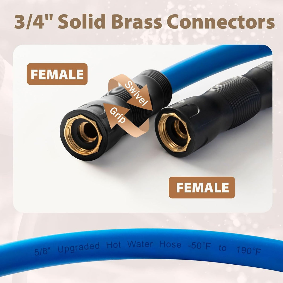 5/8" Female to Female Hot/Cold Water Leader Hose 3ft, -50℉ to 190℉ Flexible,Burst 600 Psi 3/4"