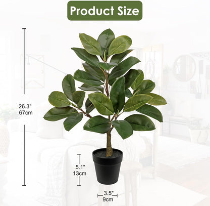 Briful Artificial Magnolia Tree in Black Pot – 26.3in Tall Faux Magnolia Greenery Plant Fake Potted