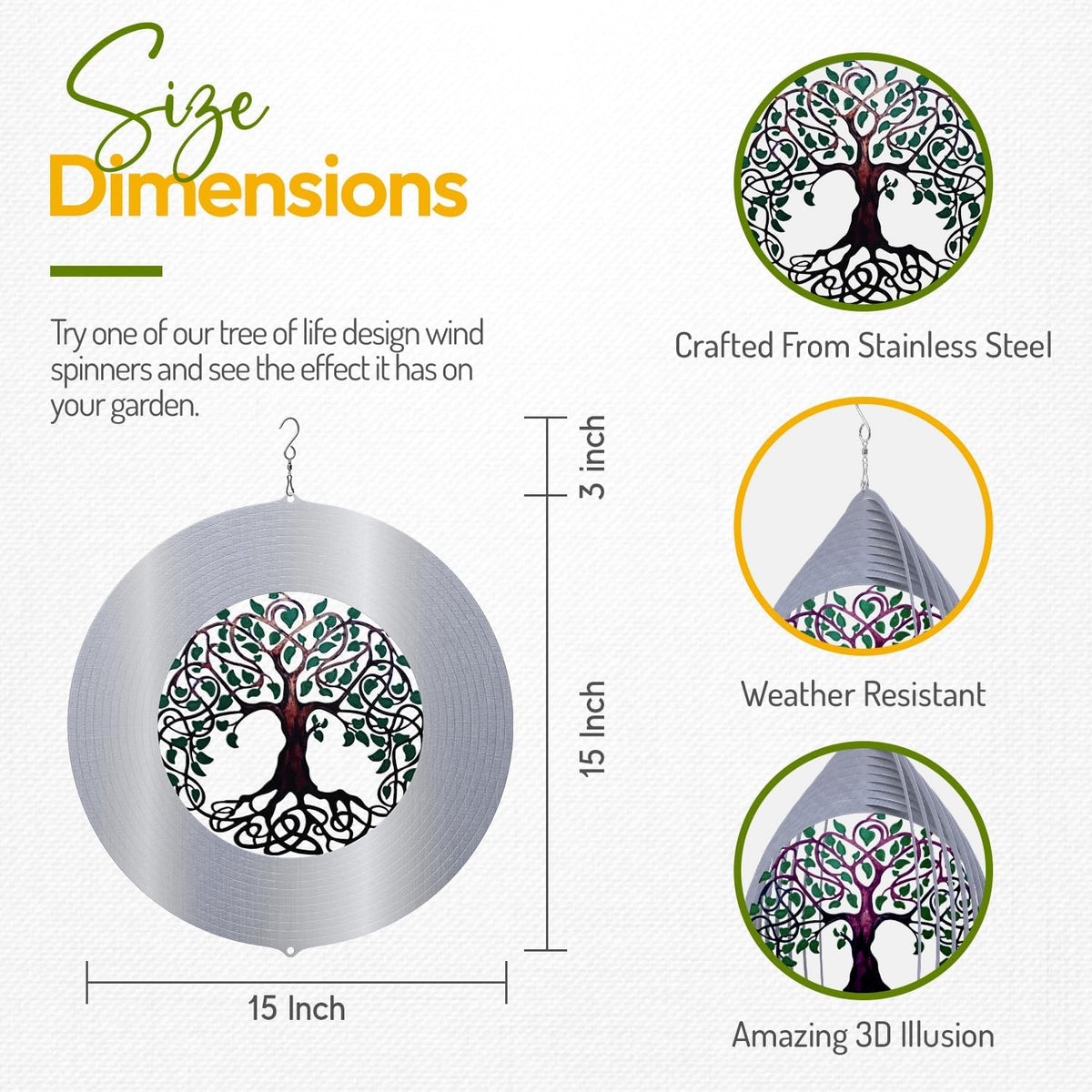 ISEO Tree of Life Wind Spinner for Yard and Garden, Hanging Outdoor Decor, Yard Art, Porch and