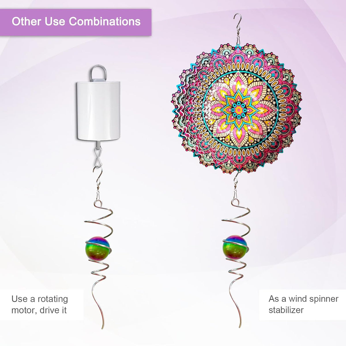 Gazing Ball Spiral Tail with Multi Color Stainless Steel Orb, Wind Spinners Stabilizer, Spiral Tail