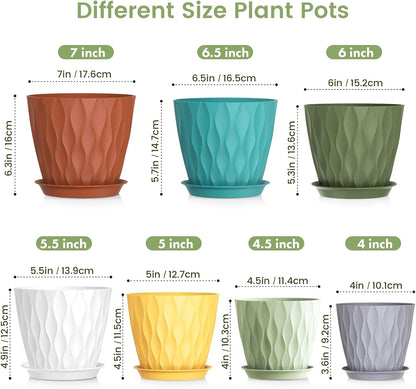7/6.5/6/5.5/5/4.5/4 inch Plant Pots for Indoor Outdoor Plants, 7 Pack Thick Flower Pots with