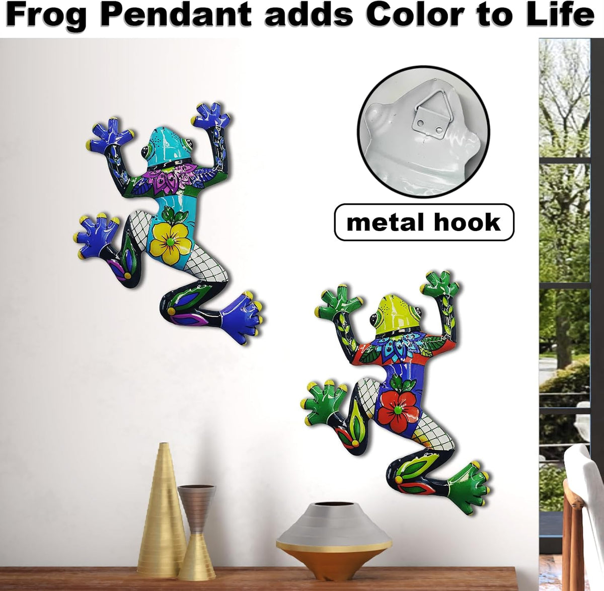 John's Studio 2Pcs Metal Frog Wall Decor Outdoor Garden Hanging Art Sculptures Home Ocean Theme