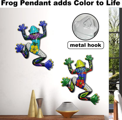 John's Studio 2Pcs Metal Frog Wall Decor Outdoor Garden Hanging Art Sculptures Home Ocean Theme