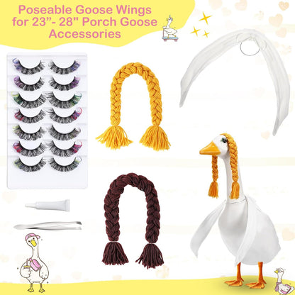 Aliceset 6 pcs Porch Goose Wings with Wigs Eyelash Cute Goosey Braid Wigs PoseAble Wings Reusable