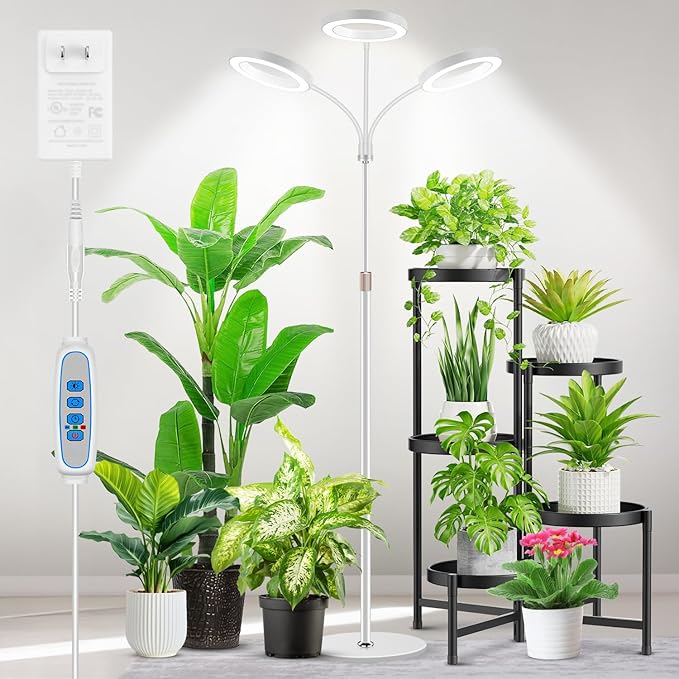 Grow Lights for Indoor Plants, 3 Head Full Spectrum Plant Light with 68" Adjustable Stand for