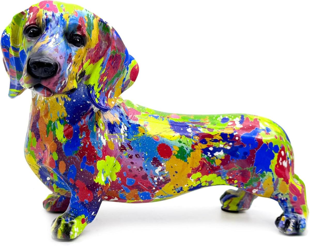 FUNSXBUG Colorful Dachshund Dog Statue Art Figurines Sculpture Collectibles Home Office Desktop