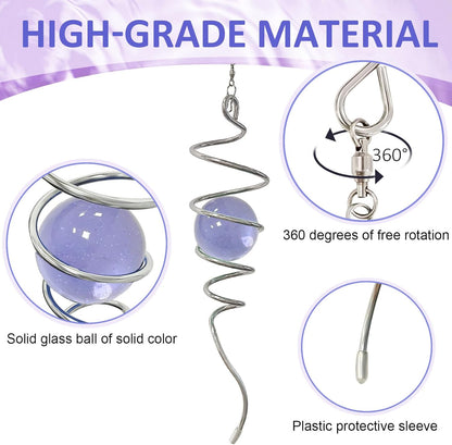 Gazing Ball Spiral Tail, Wind Spinner Stabilizer with Purple Glass Orb | 13-Inch Sun Catcher