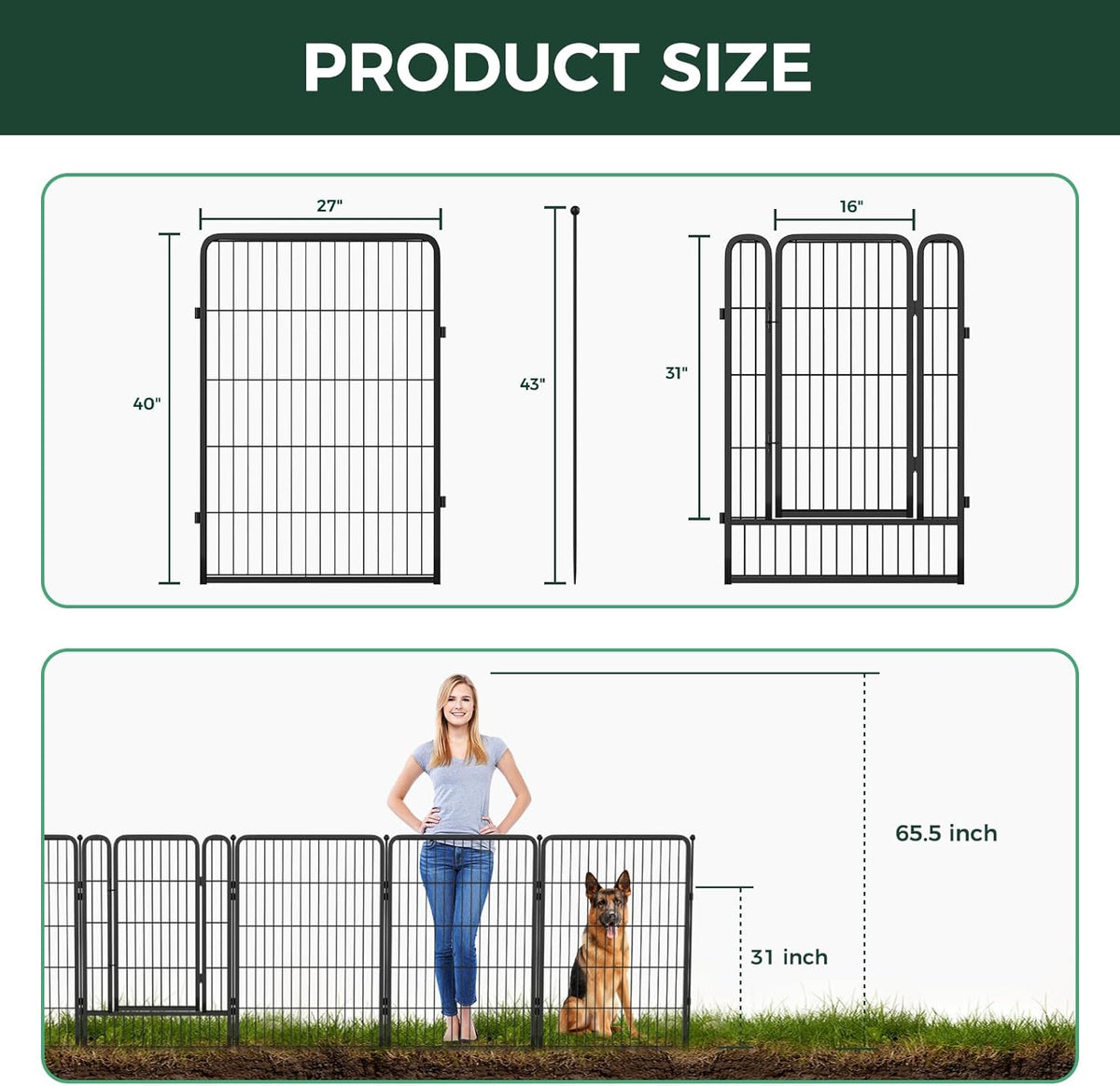 FXW Garden Fence Outdoor for The Yard – 40in(H) x 9.1ft(L) Heavy Duty Metal Animal Barrier for Dog