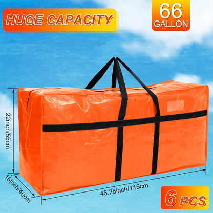 6 Pcs 66 Gallon Large Moving Bags with Zipper and Handles Foldable Storage Duffle Bags Heavy Duty