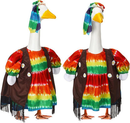Suzile Hippie Goose Outfit Tie Dye Party Decoration Dresses Clothes for 23" High Cement or Plastic