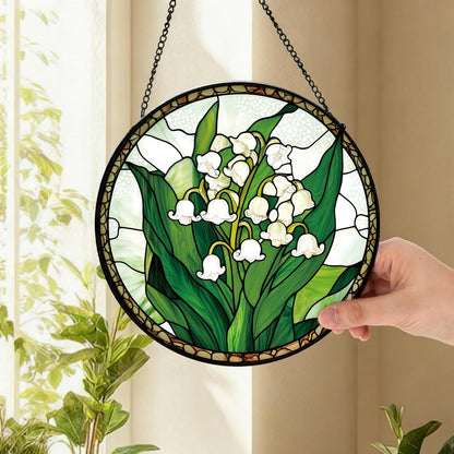 Lily of The Valley Flower Suncatcher -7.9 in Stained Glass Window Hanging Sun Catcher Garden Decor