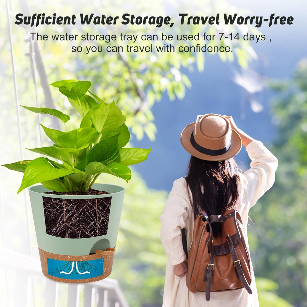 10-Inch Plant Pots, Self-Watering Planters with Drainage Holes & Saucers for Indoor and Outdoor