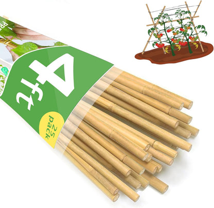 Garden Stakes 4ft, Natural Bamboo Stakes 4 Feet, Thicker Sturdy Plant Stakes 25 Pack for Tomatoes