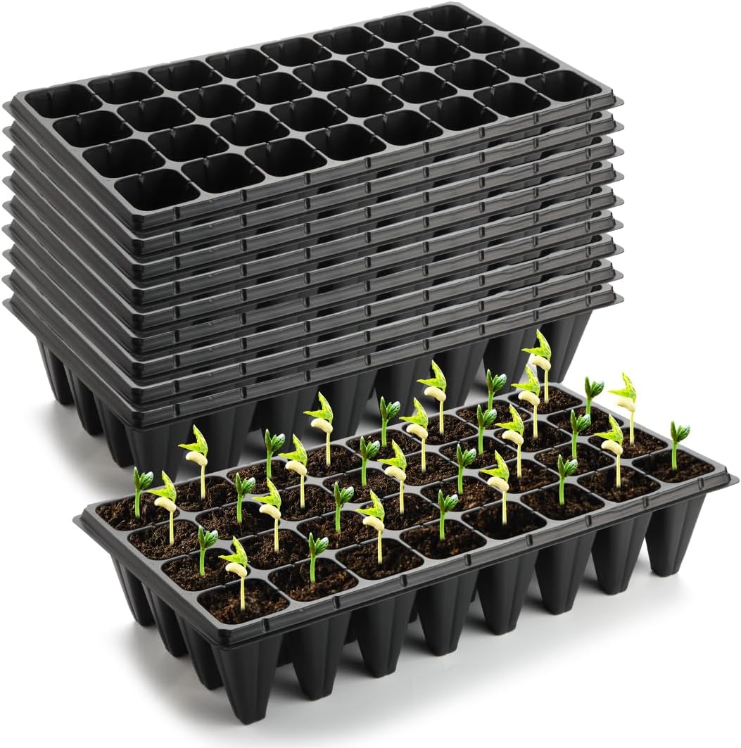 10 Pack 32 Cell Seed Starter Trays - Extra Deep 4.33" Plastic Nursery Trays, 20" x 10"，Fits