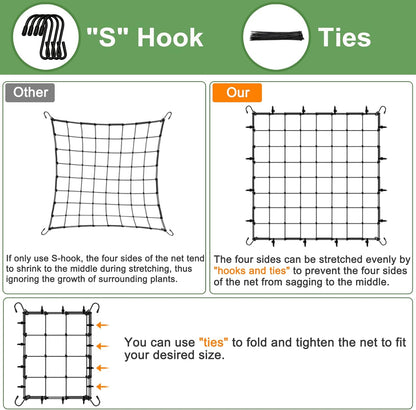 5x5 Heavy Duty Scrog Net with Hooks, Stretchy Net for Grow Tents, Cucumber Trellis for Garden
