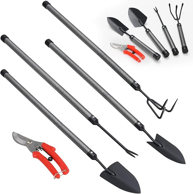 Garden Tools Set 5 Piece with Extended Handle, Heavy Duty Garden Tools Set, Ideal Gardening Tool