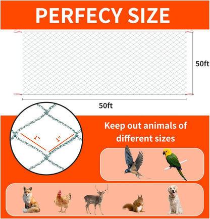 Bird Netting 50'x50' with 1" Square Mesh Bird Net Garden Netting for Chicken Coop, Aviary, Deer