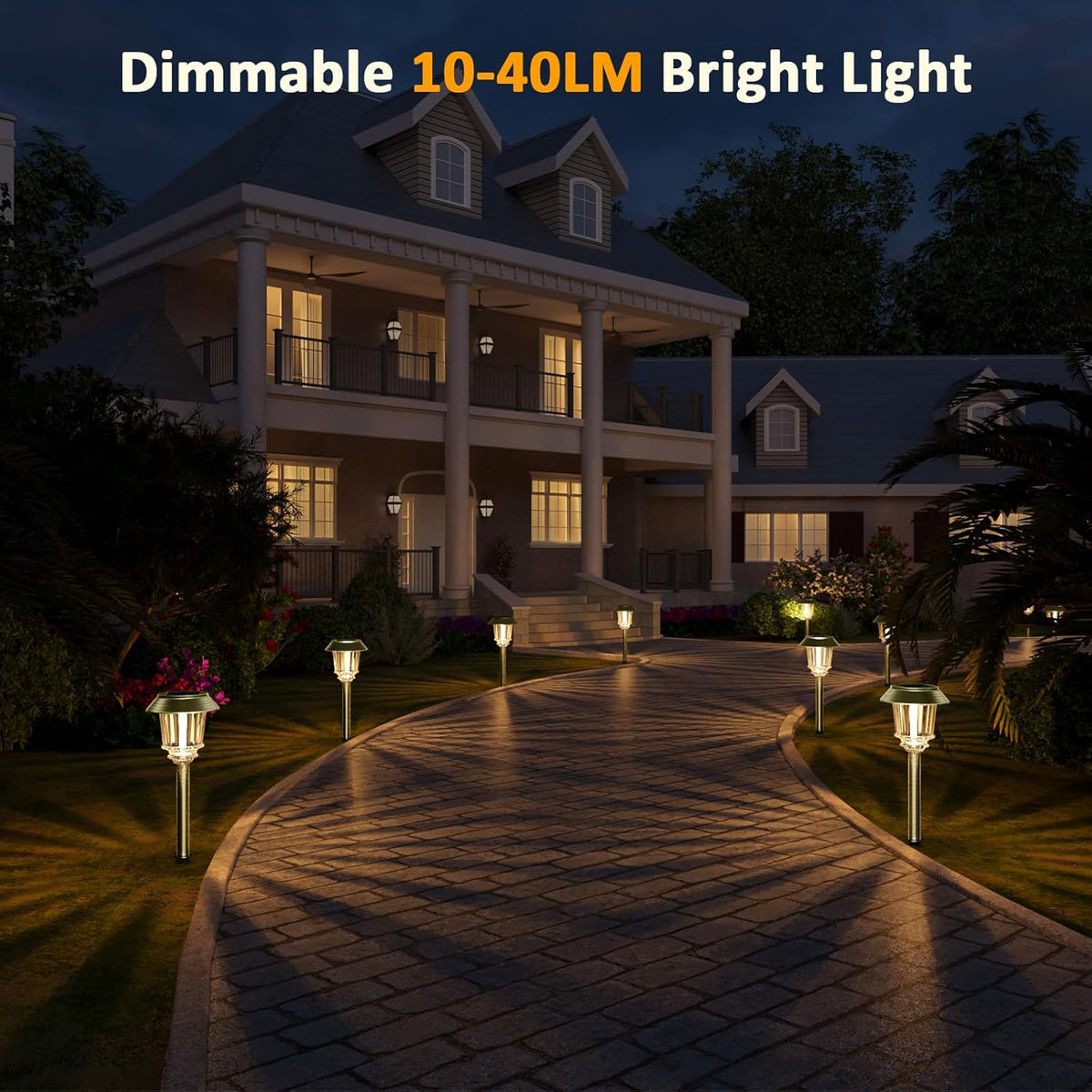 XMCOSY+ Solar Pathway Lights Outdoor - 4 Pack Auto On/Off 10-40 LM Dimmable Waterproof Outdoor