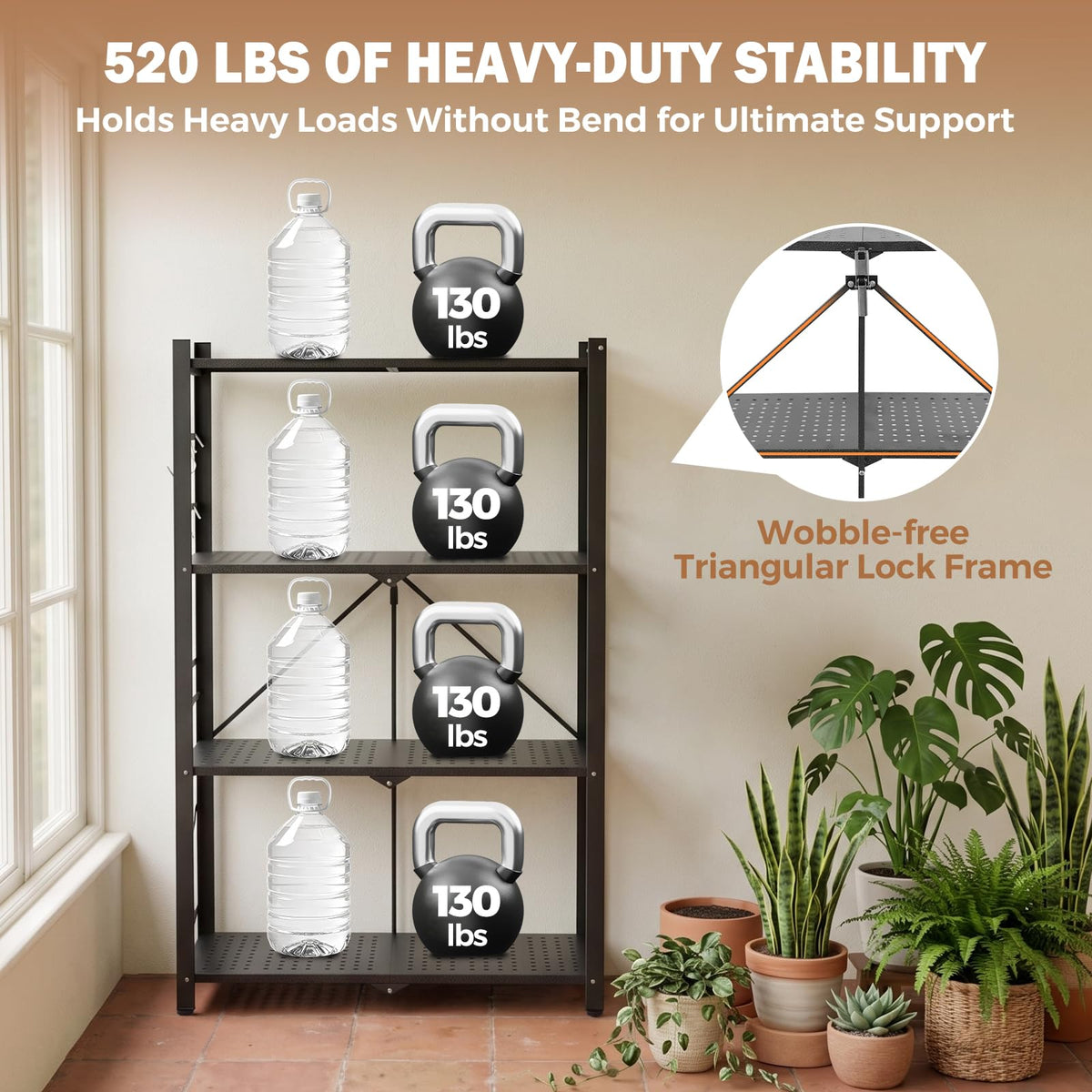 EAGLE PEAK 4-Tier Foldable Greenhouse Shelf, Heavy Duty Metal Storage Rack, No Assembly Steel