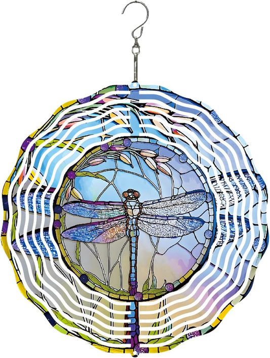 Dragonfly Metal Wind Spinners Outdoor, 3D Hanging Garden Decor for Women Mom Grandma, 25cm/ 9.84in