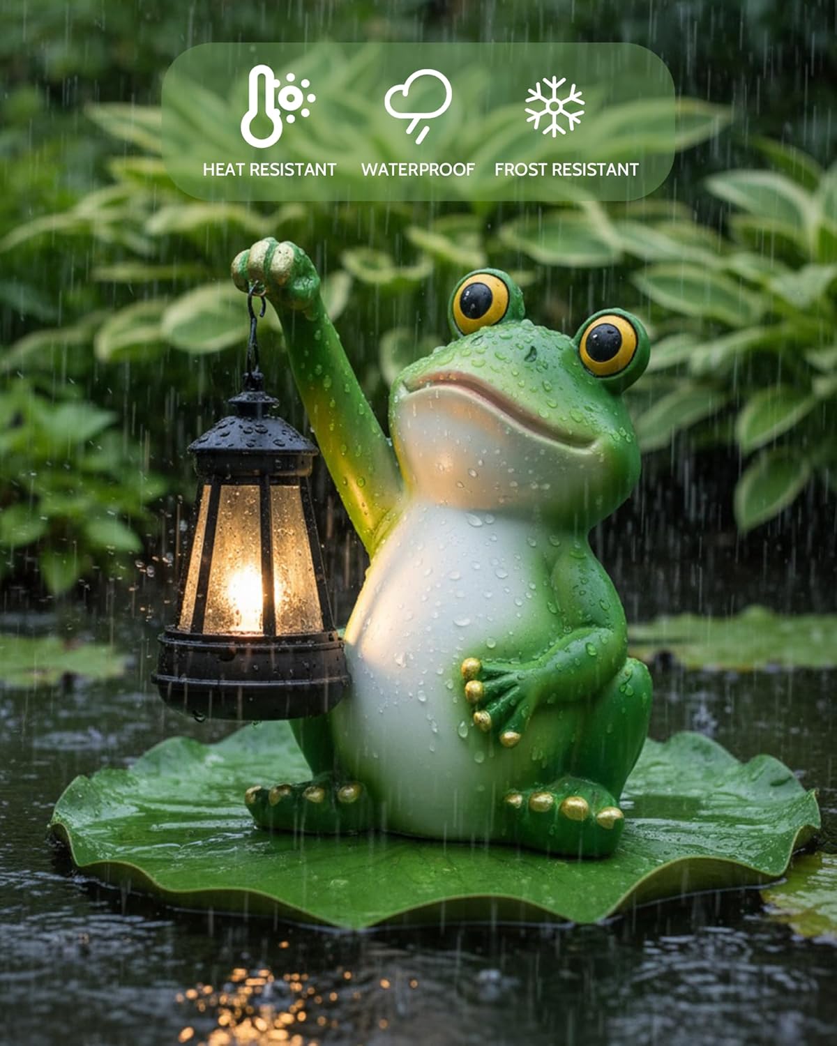 Solar Frog Garden Statue Light, Outdoor Waterproof Decorative Lantern Figurine, Cute Yard Art for