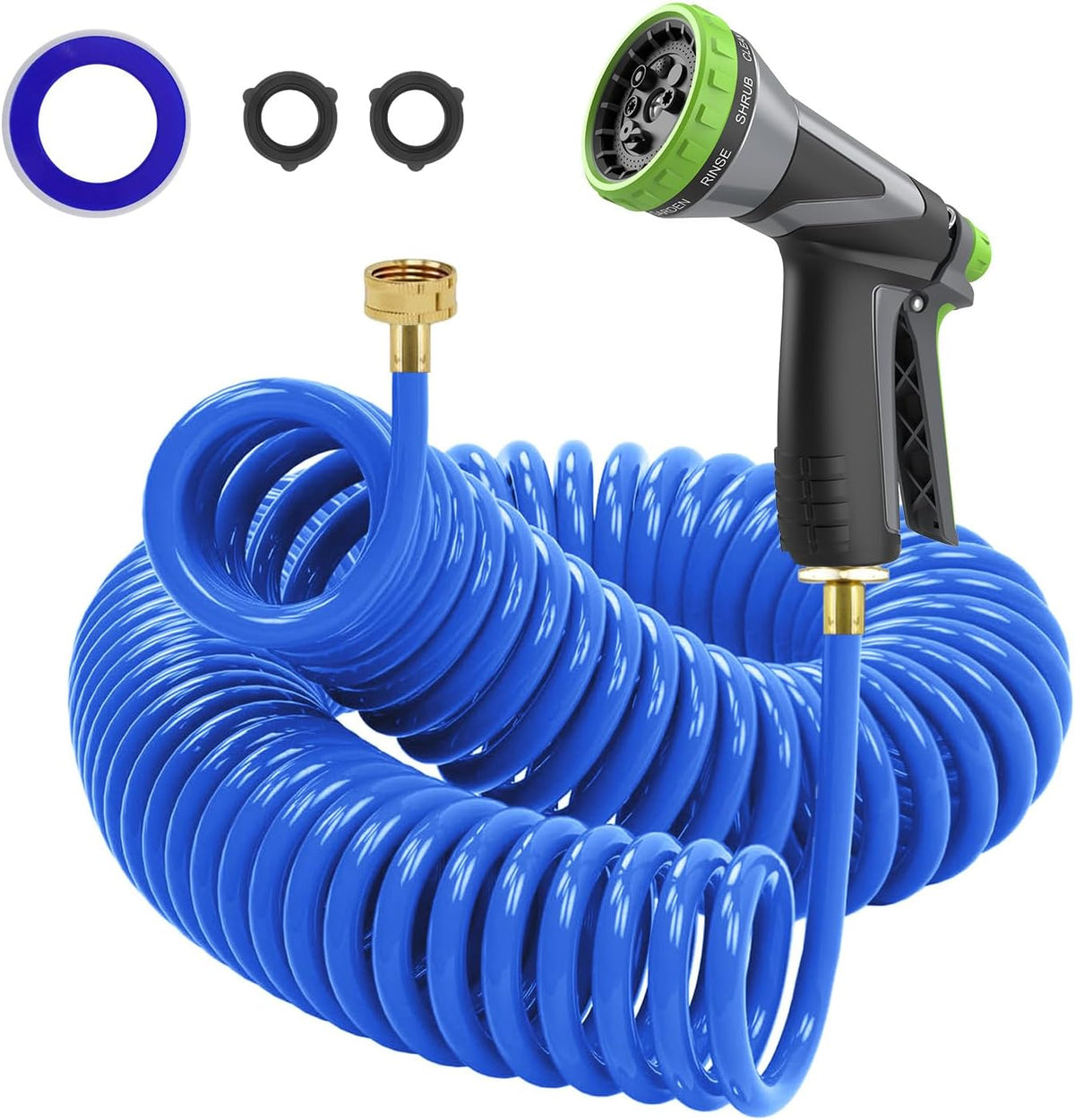 Coil Hose,3/8" EVA Coil Garden Hose 25 FT,Curly Water Hose Lightweight with Brass Connectors,Recoil