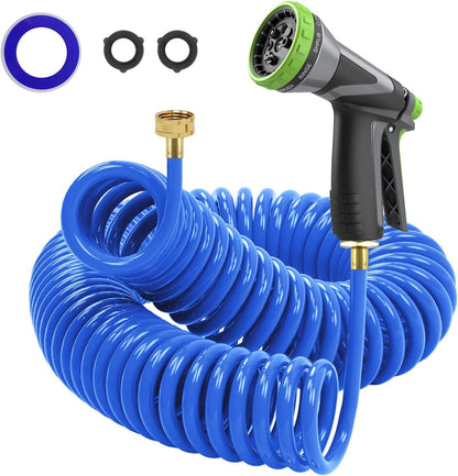 Coil Hose,3/8" EVA Coil Garden Hose 25 FT,Curly Water Hose Lightweight with Brass Connectors,Recoil