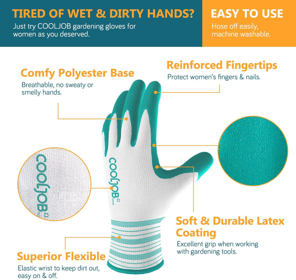 COOLJOB 6 Pairs Gardening Gloves for Women Ladies, Breathable Rubber Coated for Yard Garden