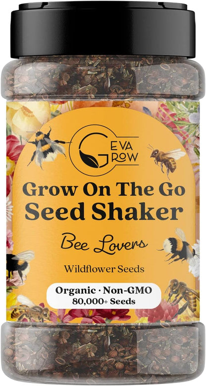 Mini Wildflower Seed Shaker - Save The Bees Seed Mix, by GevaGrow | 80,000+ Seeds | Pollinator &