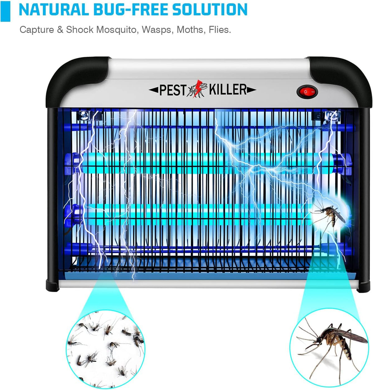 Indoor Electric Bug Zapper, 2800V Powerful Flying Insect Mosquito Killer w/ 20W Blue Light Attract
