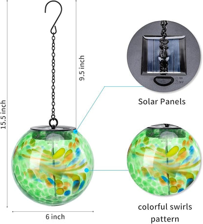 VCUTEKA Solar Hanging Lanterns, Outdoor Glass Gazing Ball Lights with Hook, Waterproof