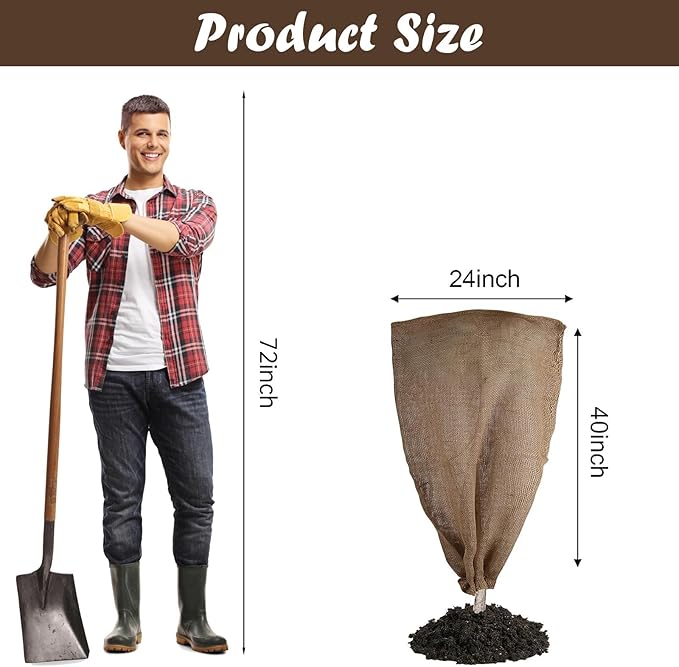 3 Pack 24'' x 40'' Reusable Warm Burlap Winter Plant Cover Bags with Drawstring Burlap Plant Covers