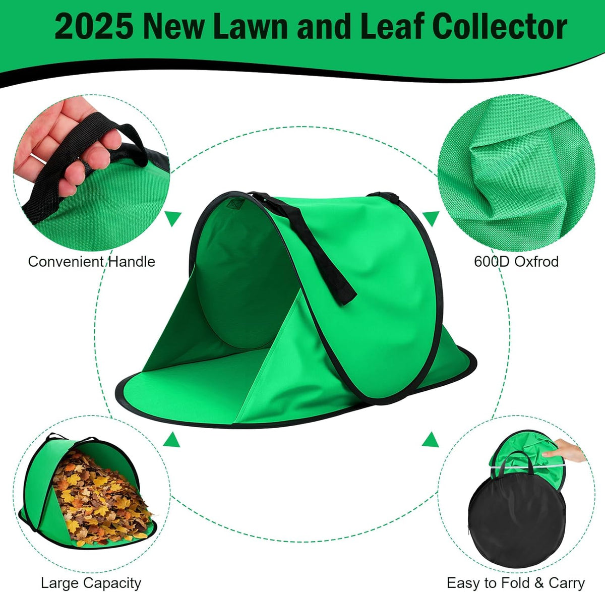 2025 New 60 Gallon Pop-Up Foldable Leaf Collector,Portable LeafBag,600D Oxford Cloth Leaves Pick Up
