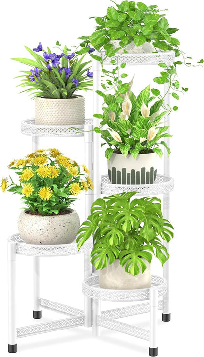 iDavosic.ly Plant Stand Indoor Outdoor, 5 Tier Corner Metal Flower Display Holder Shelf, Folding