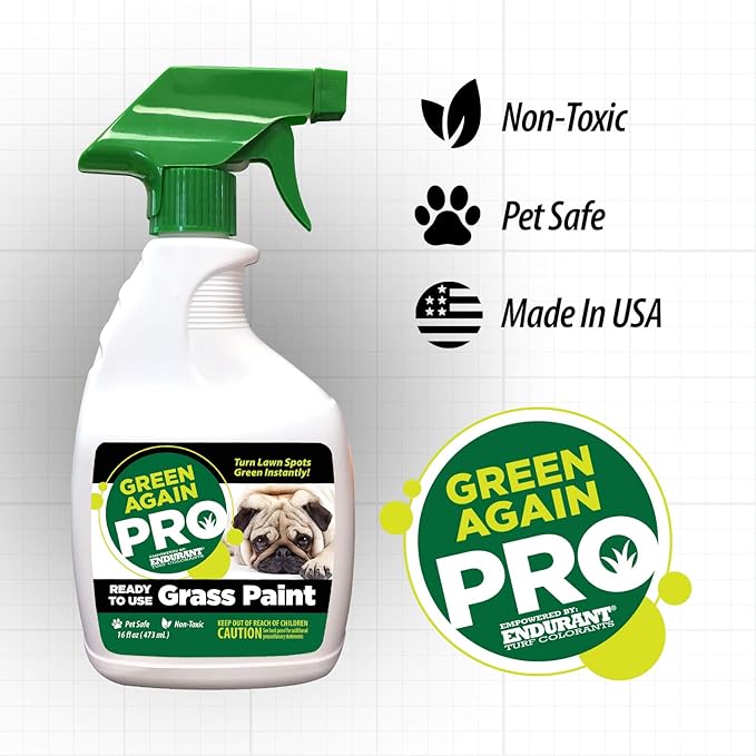 Pre-Mixed Grass and Turf Paint - All Natural Pet-Friendly Lawn Colorant Turns Spots Green Again
