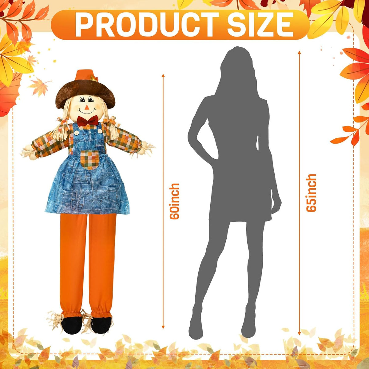 Marsui 1 Pcs 59" Large Outdoor Scarecrow Fall Harvest Thanksgiving Halloween Decoration, Life Size