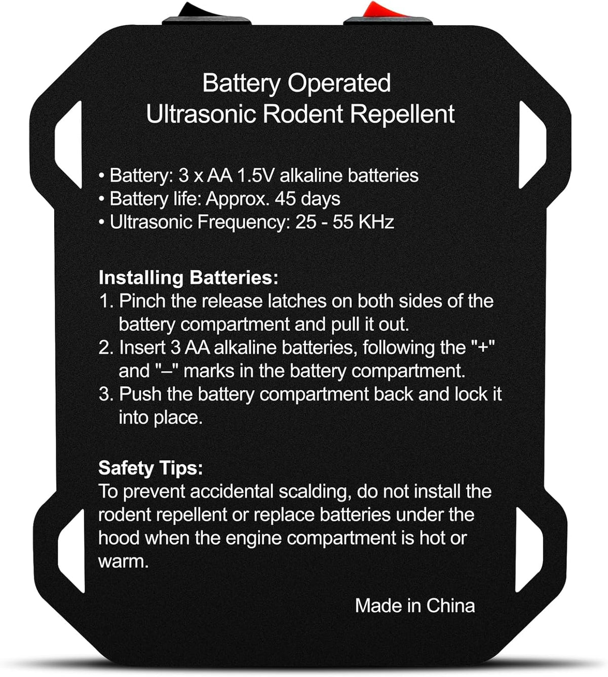 Ultrasonic Rodent Repellent for Car Engine – Battery Powered Under Hood Mouse Repeller with