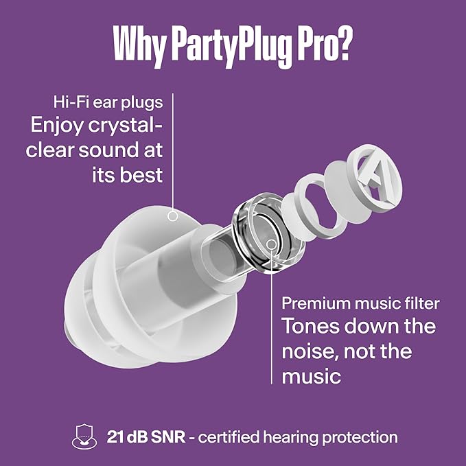 Alpine PartyPlug Pro Concert Ear Plugs, High Fidelity Professional Earplugs, 21dB Noise Reduction
