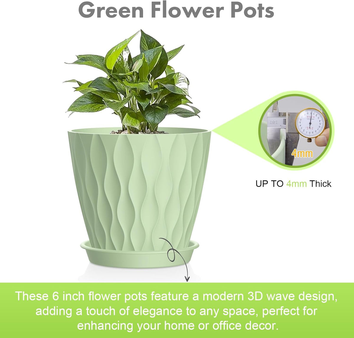 6 inch Plant Pots, 5 Set Water Ripples Flower Pots for Indoor Outdoor Plants, Plastic Planters with