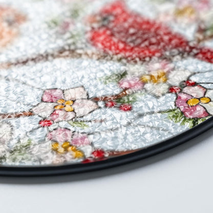 7.8" Cardinal Bird Stained Glass Suncatchers Art Glass Birds and Flowers for Sun Catcher Indoor
