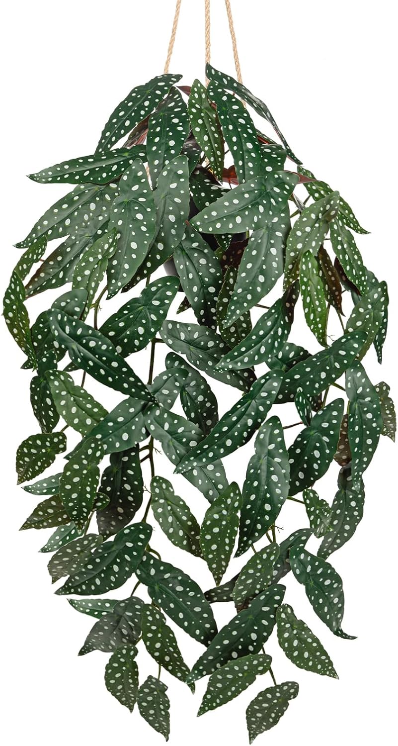 Large Fake Hanging Plants in Pot with Hook, 37" Artificial Hanging Begonia Vines Plants, Fake