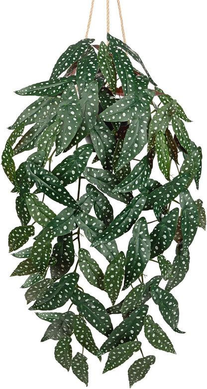 Large Fake Hanging Plants in Pot with Hook, 37" Artificial Hanging Begonia Vines Plants, Fake