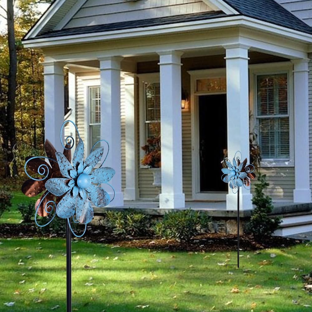 Wind Spinners Outdoor, Metal Flower Garden Pinwheels, Garden Wind Sculptures & Spinners for Yard