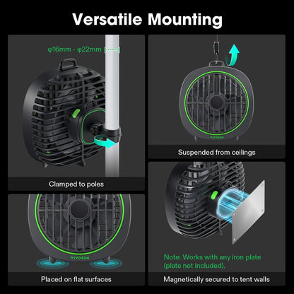 VIVOSUN AeroWave D4, 4” Grow Tent Clip Fan with Detachable Hook, 3-Speed Strong & Quiet Airflow