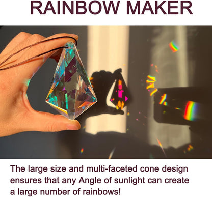 2PCS 5" Large Crystal Sun Catcher Prisms, STINO Hanging Suncatchers with Glass Prism, Rainbow Maker