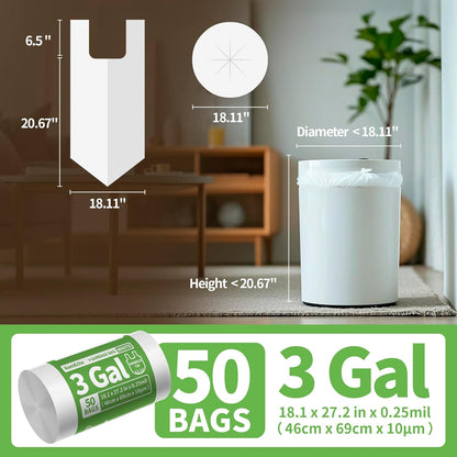 Small Trash Bags with Handles 3 Gallon 50 Count White - Ocean Plastic Upcycling - Plastic Garbage