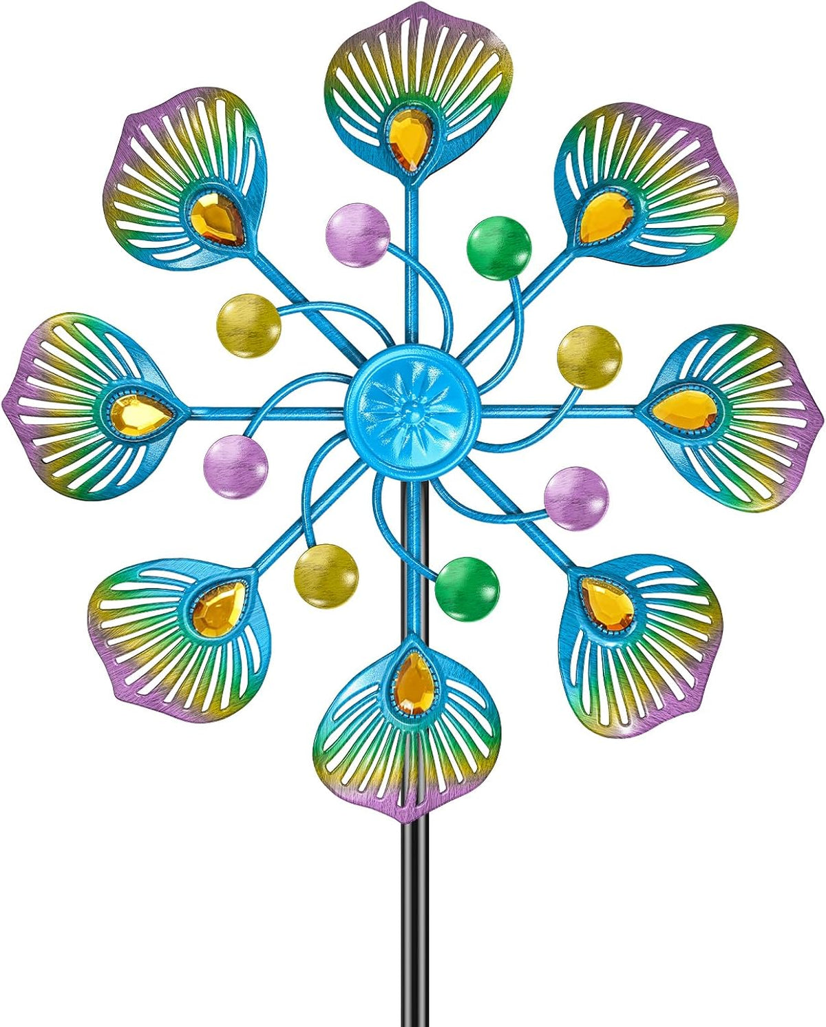 Metal Wind Spinner Outdoor, Kinetic Pinwheel Wind Sculpture with Stake, Small Garden Windmill for