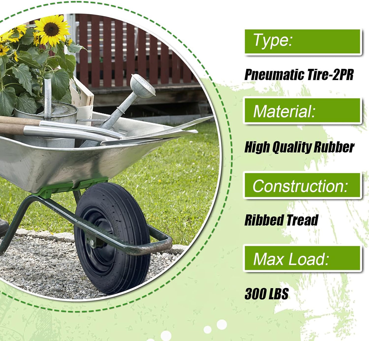 2-Pack 14.5-Inch Wheelbarrow Tire.3.50-8" Pneumatic Tires and wheels with 3"- 6" Center Hub and