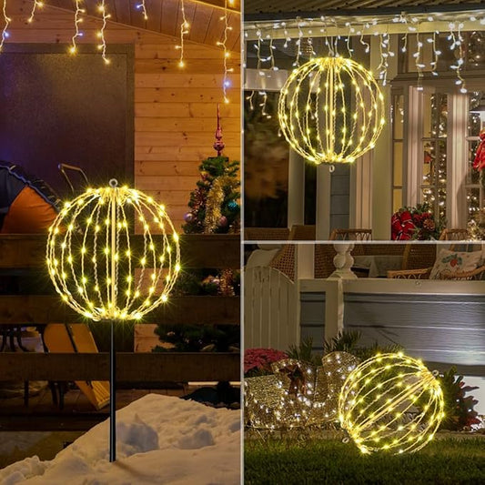 LIGHTSHARE 12IN 96LED Light Ball Yard Decoration Pathway Lights Sphere Light with Fold Flat Metal